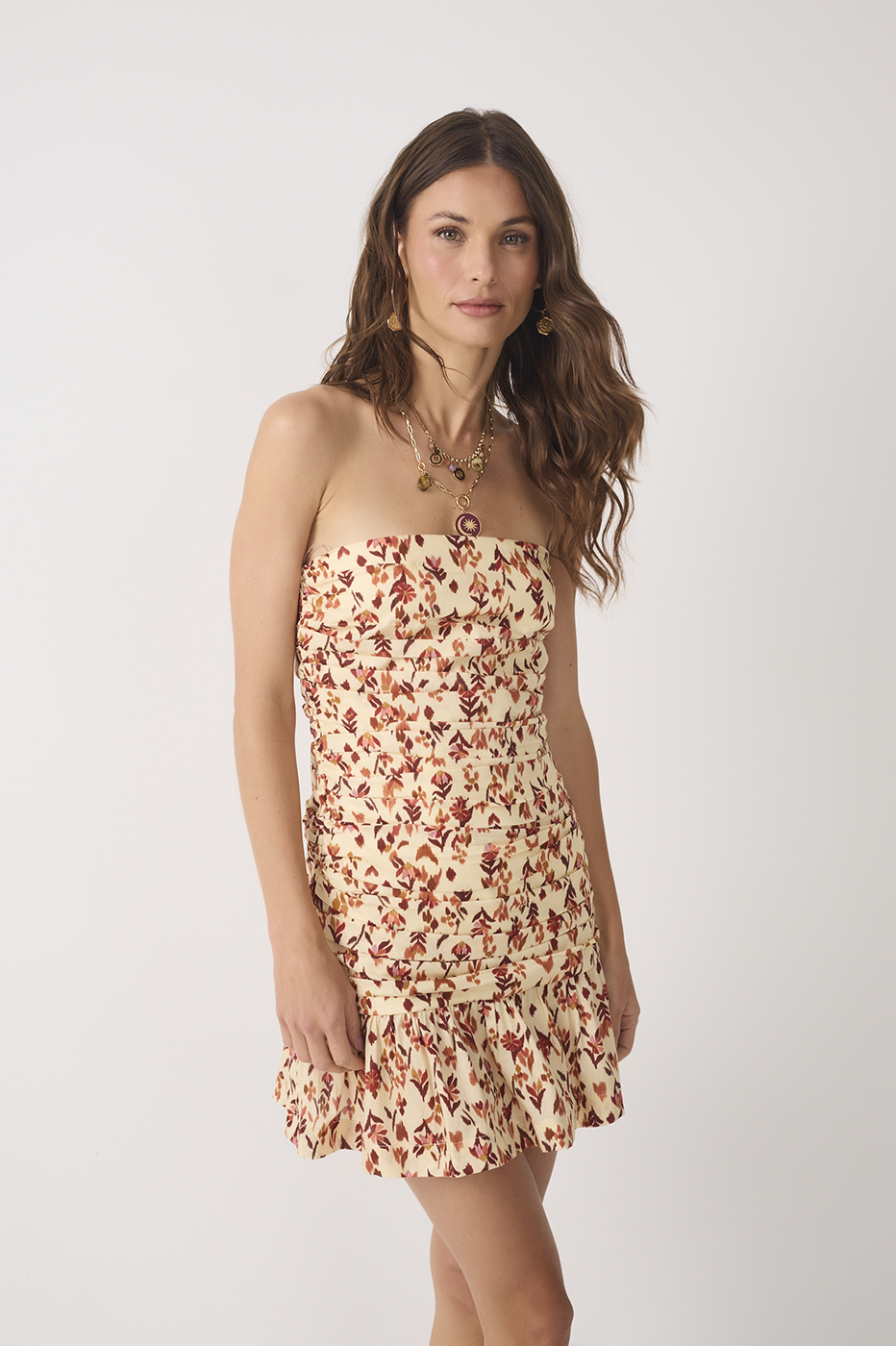 Off-white Jardim Ikat Strapless Ruffled Hem Draped Mini Dress_4