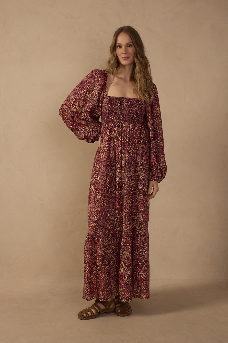 Winter Night Puff-Sleeve Maxi Dress_1