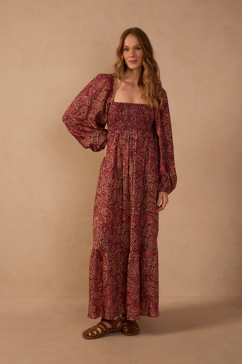 Winter Night Puff-Sleeve Maxi Dress_1