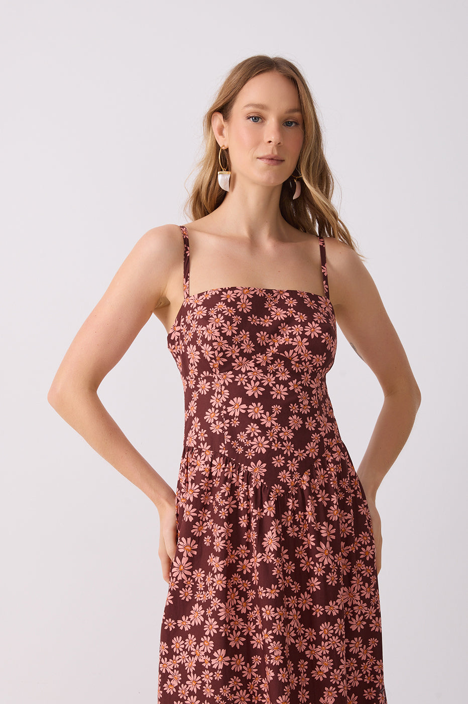Vestido Cropped Estampa Margaridas Rosa_4