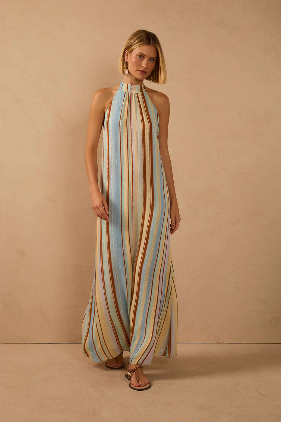 Vestido Longo Lurex Estampa Listra Céu_1