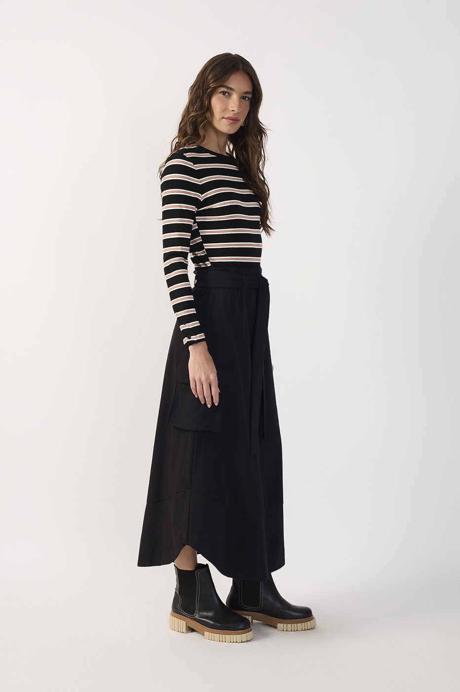 Ribbed Striped Dress W/ Nylon_3