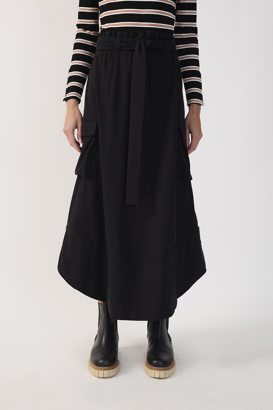 Ribbed Striped Dress W/ Nylon_5