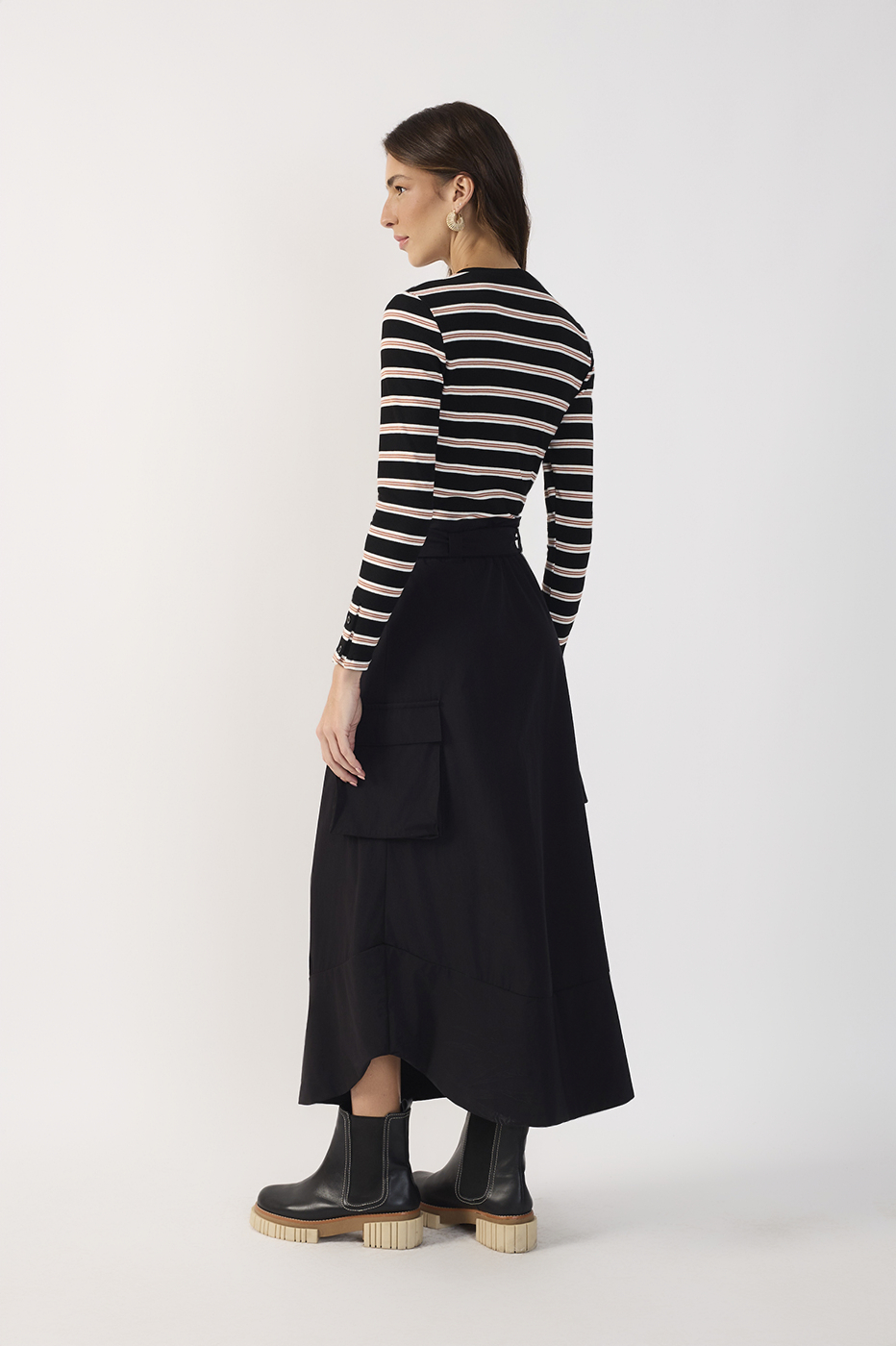 Ribbed Striped Dress W/ Nylon_6
