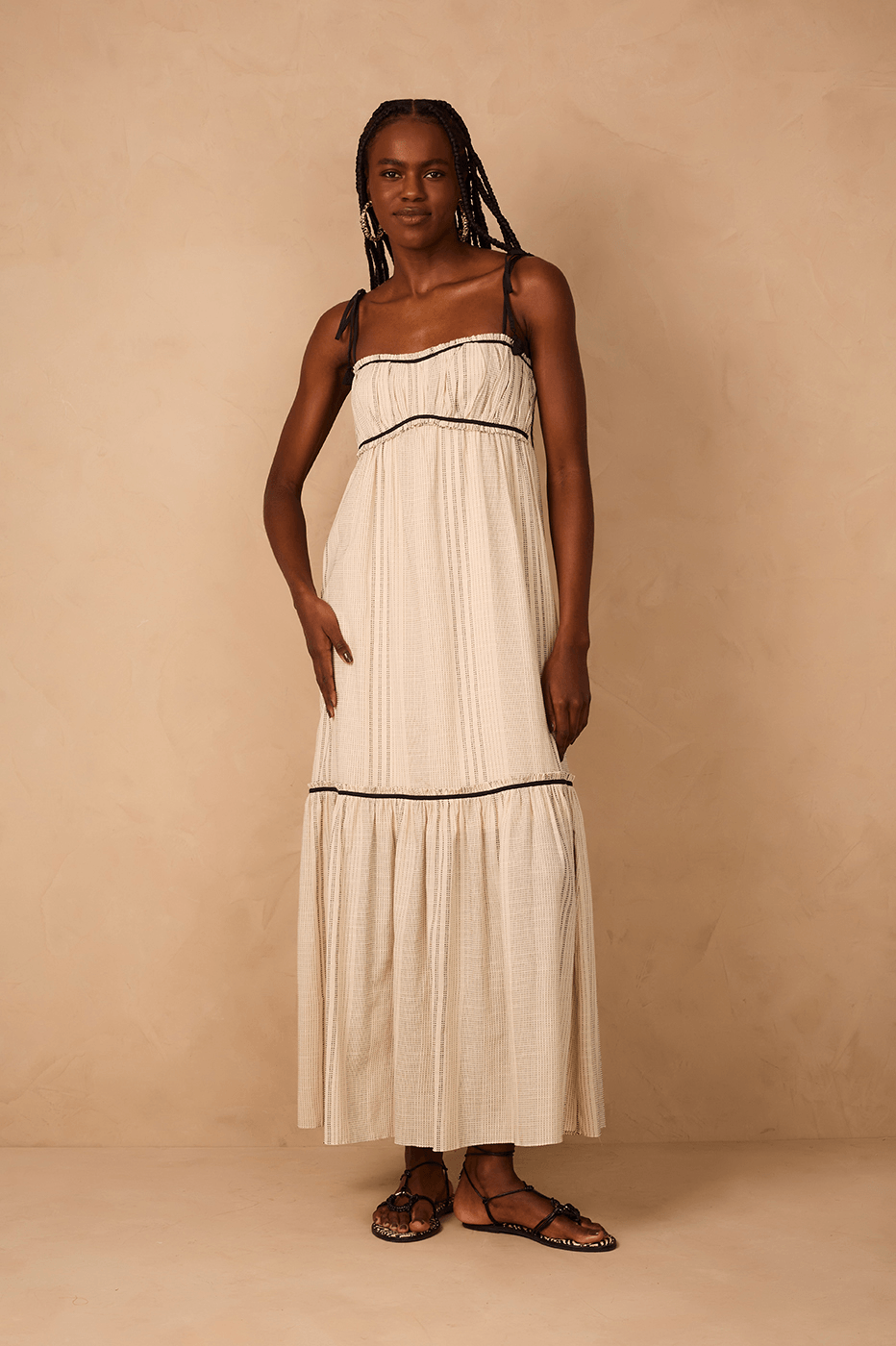 Off-White Sleeveless Tiered Cotton Maxi Dress