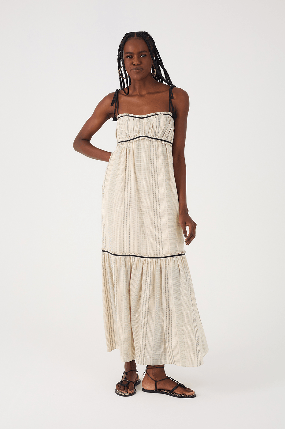 Off-White Sleeveless Tiered Cotton Maxi Dress Off-White / S Off-White Sleeveless Tiered Cotton Maxi Dress Off-White / S