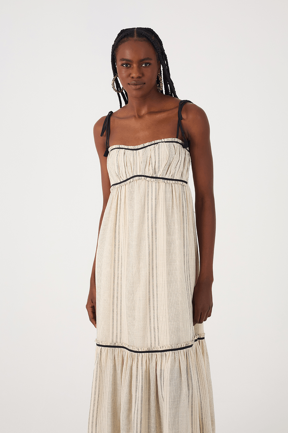 Off-White Sleeveless Tiered Cotton Maxi Dress