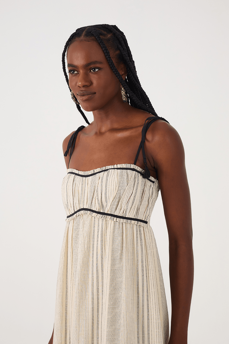 Off-White Sleeveless Tiered Cotton Maxi Dress