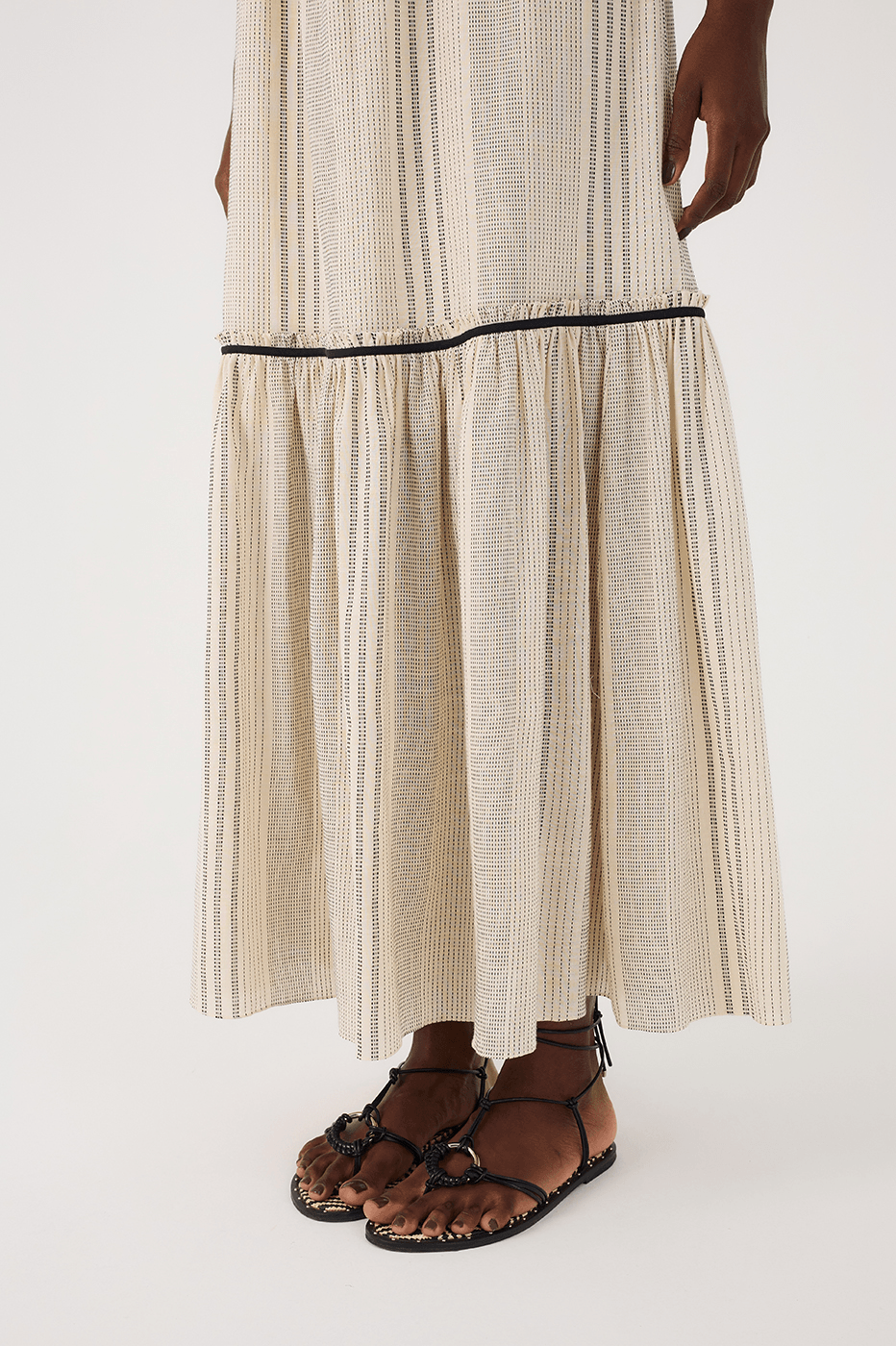 Off-White Sleeveless Tiered Cotton Maxi Dress