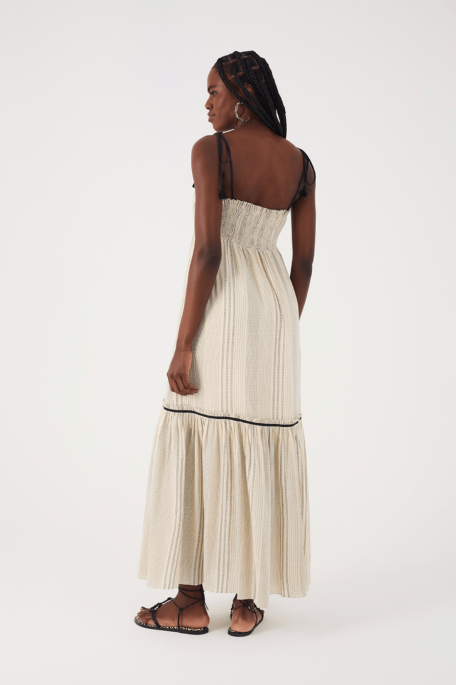 Off-White Sleeveless Tiered Cotton Maxi Dress