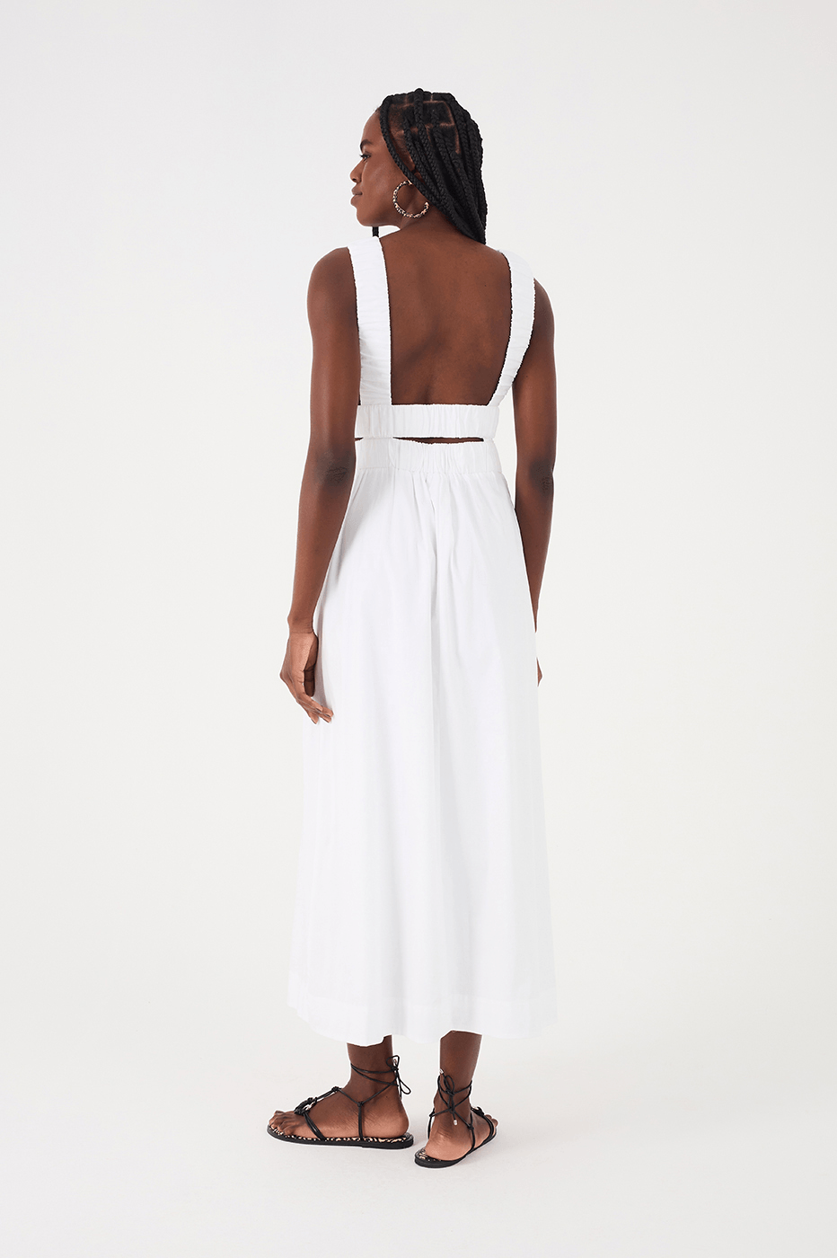 White Plunging Neck Elastic Straps Cotton Maxi Dress