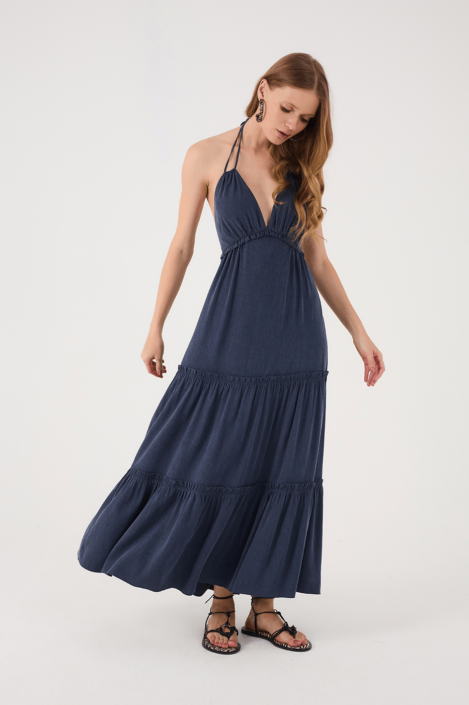 Indigo Blue Maria Halter Neck Tiered Maxi Dress