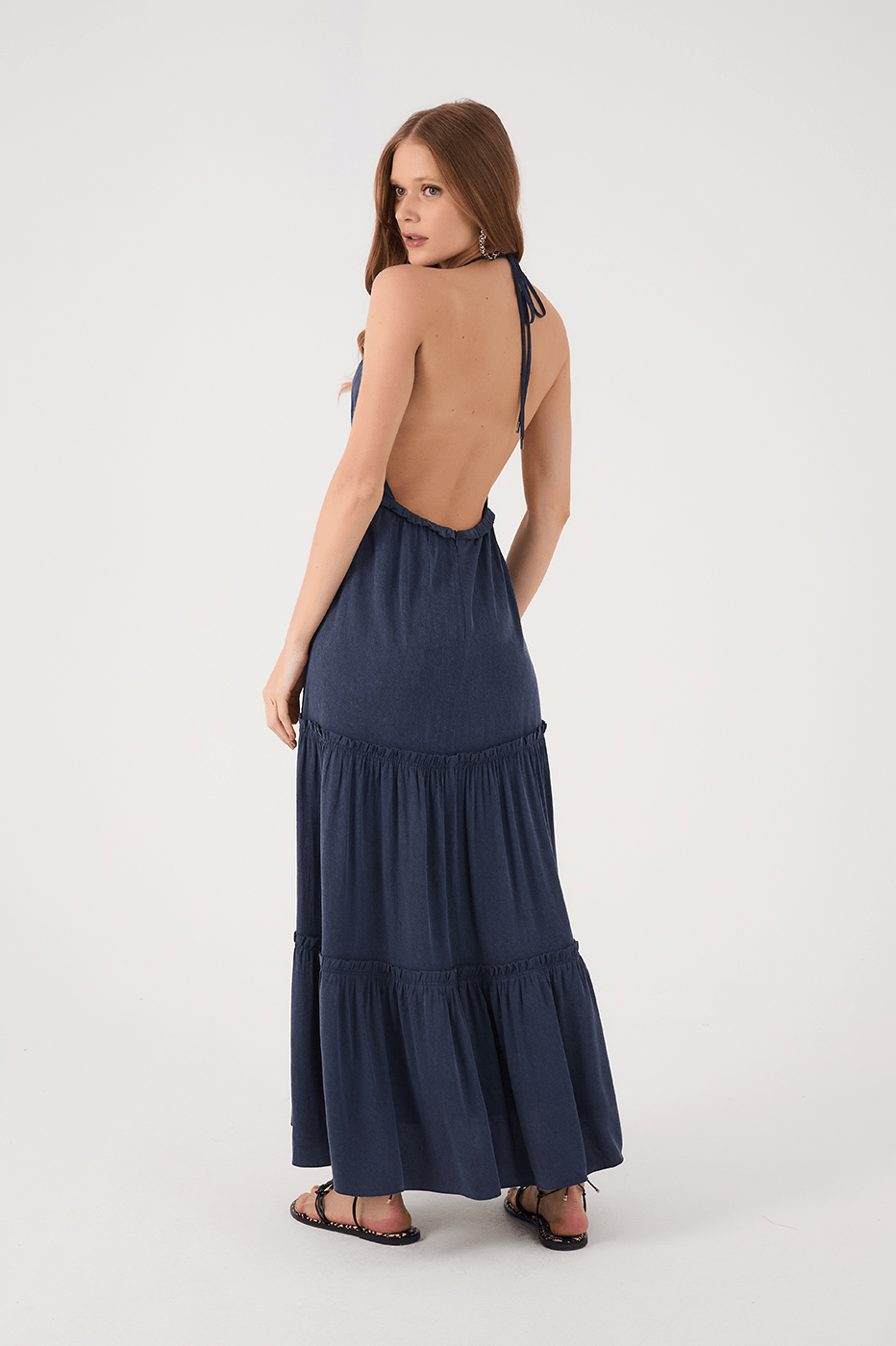 Indigo Blue Maria Halter Neck Tiered Maxi Dress