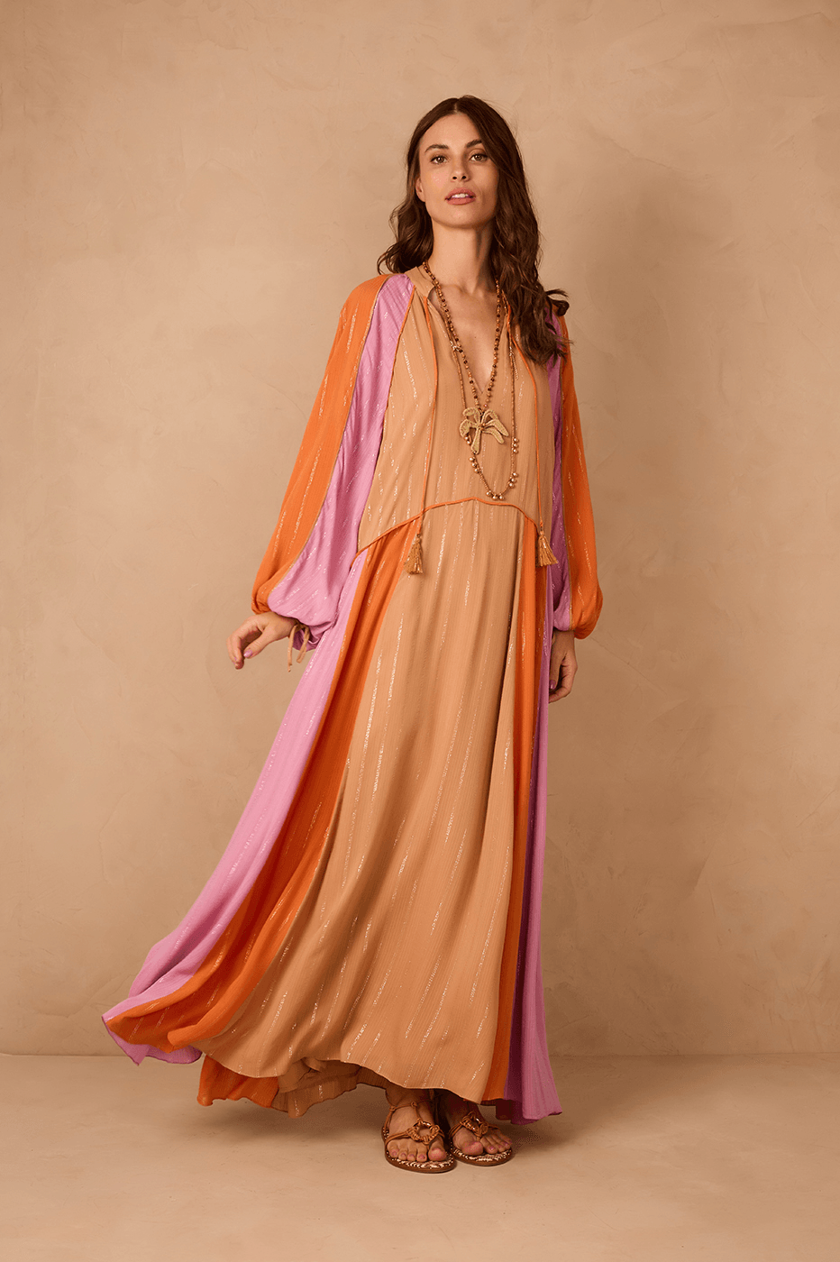 fitted lace wedding dress Designer Stripe Print Dress - Long Maxi Dress in Fuchsia main image 0