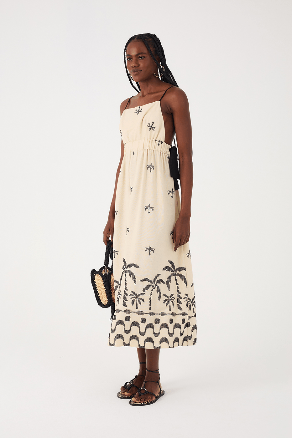 Off-White Embroidered Orla Adjustable Waist Maxi Dress