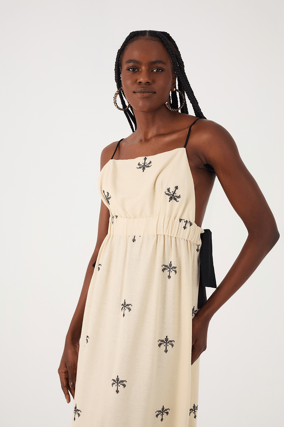 Off-White Embroidered Orla Adjustable Waist Maxi Dress