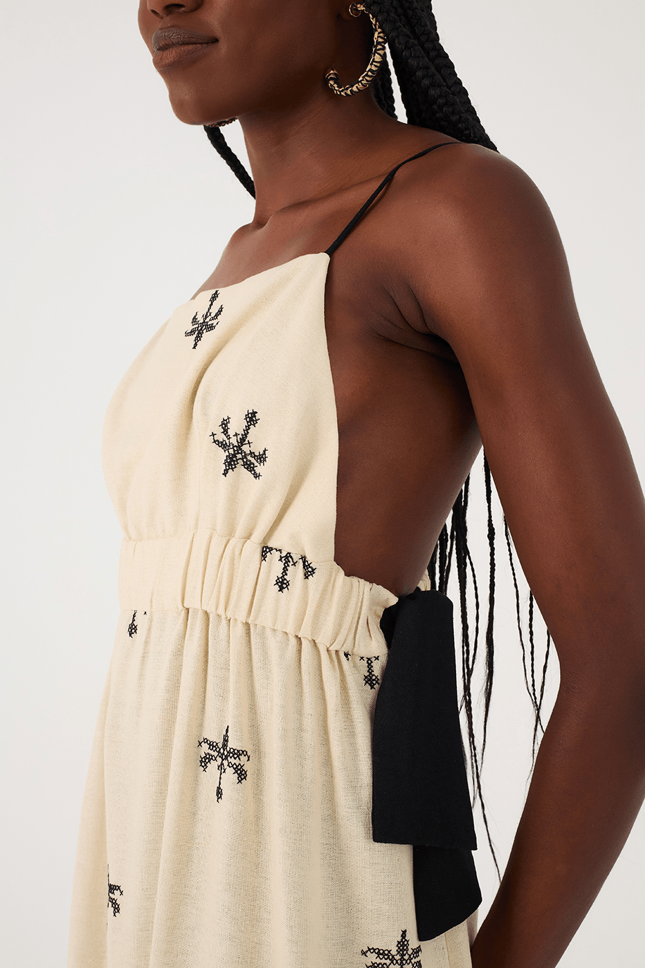 Off-White Embroidered Orla Adjustable Waist Maxi Dress