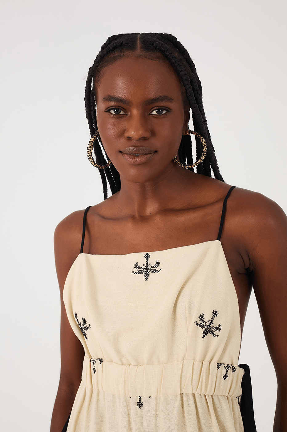 Off-White Embroidered Orla Adjustable Waist Maxi Dress