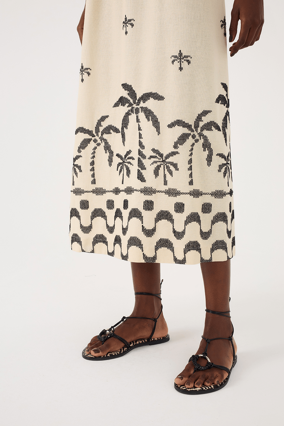 Off-White Embroidered Orla Adjustable Waist Maxi Dress