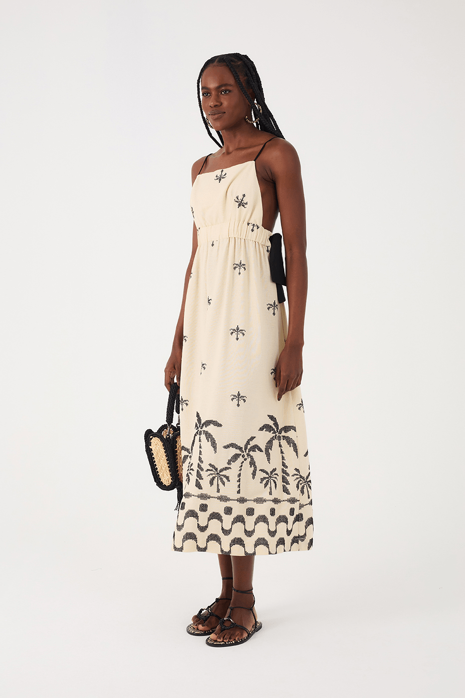 Off-White Embroidered Orla Adjustable Waist Maxi Dress