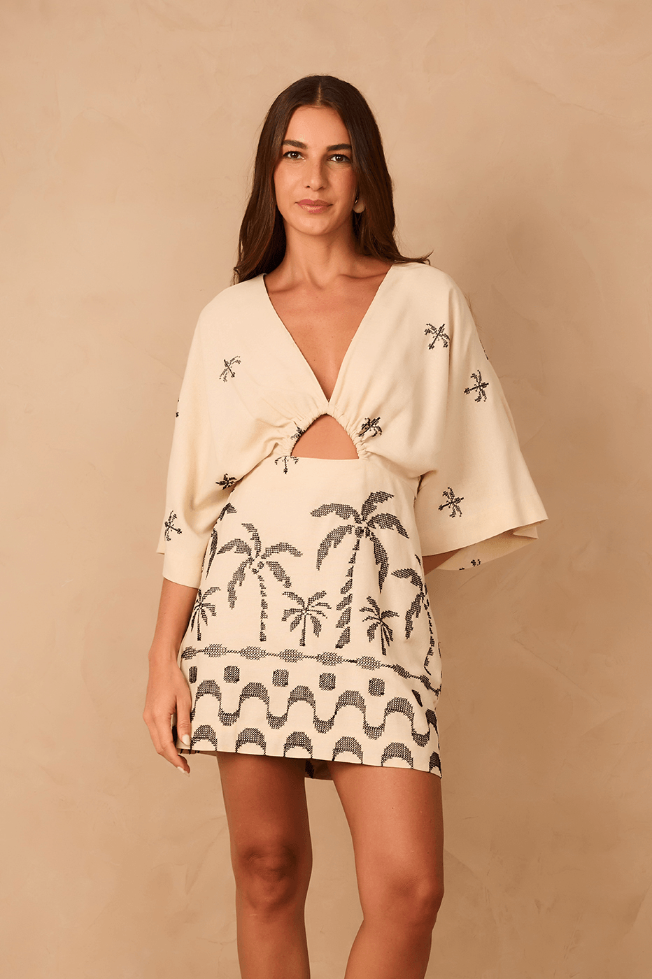 Off-White Embroidered Orla Cut-Out Linen Mini Dress