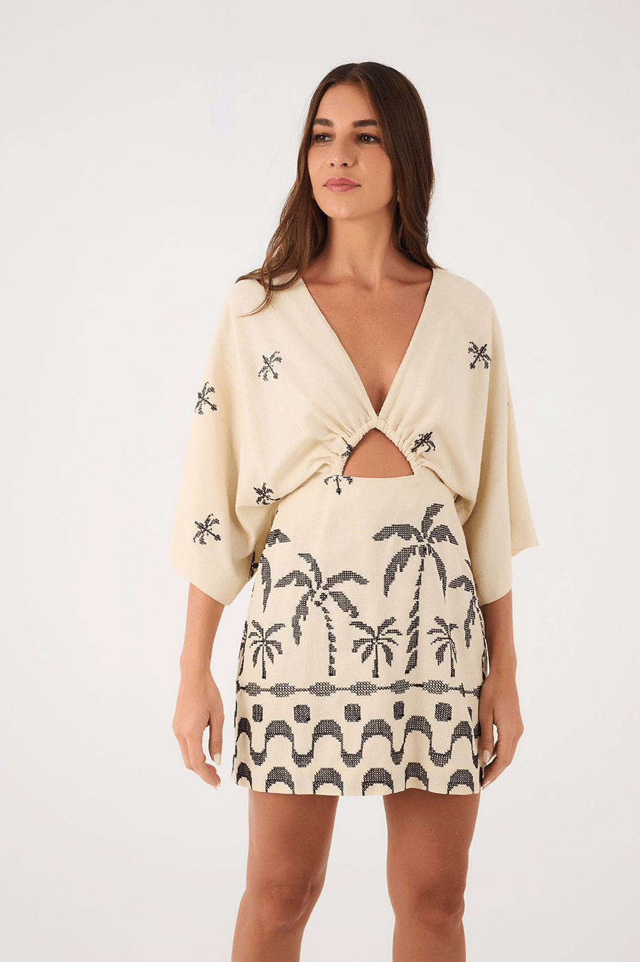 Off-White Embroidered Orla Cut-Out Linen Mini Dress