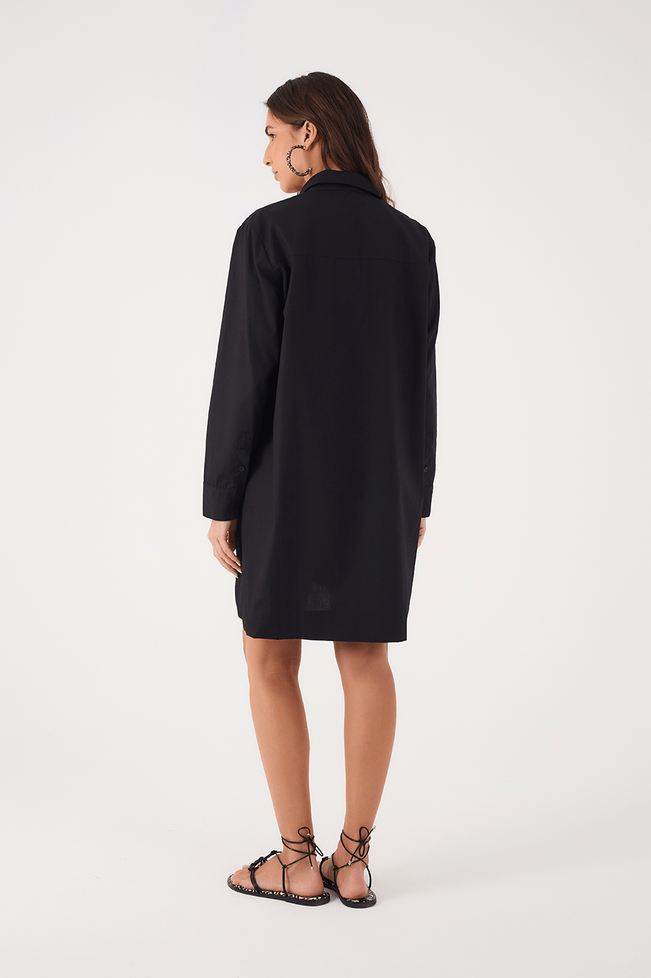 Black Buttoned Cotton Chemise Mini Dress