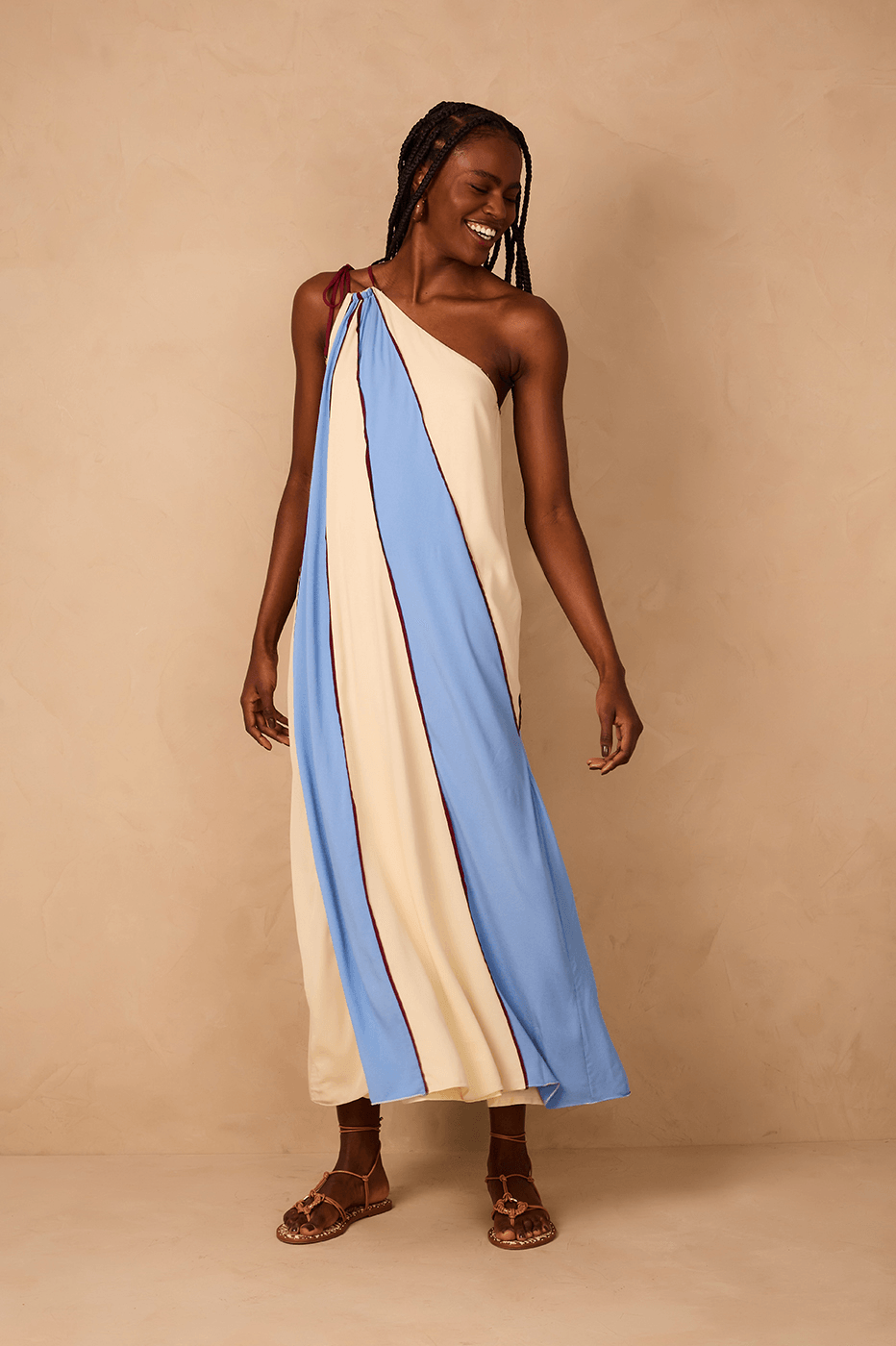 Blue One-Shoulder Recortes Maxi Dress_1