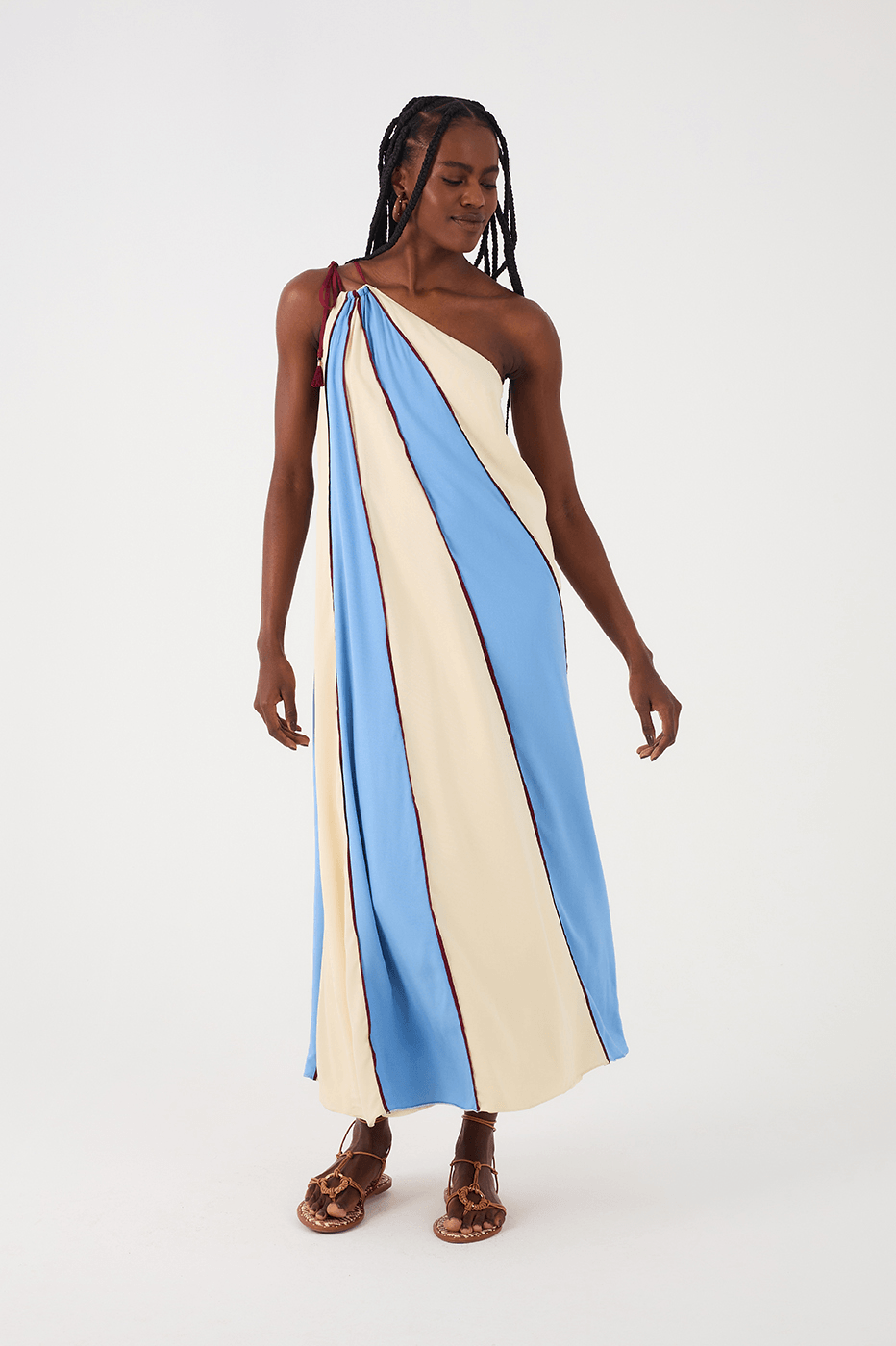 Blue One-Shoulder Recortes Maxi Dress