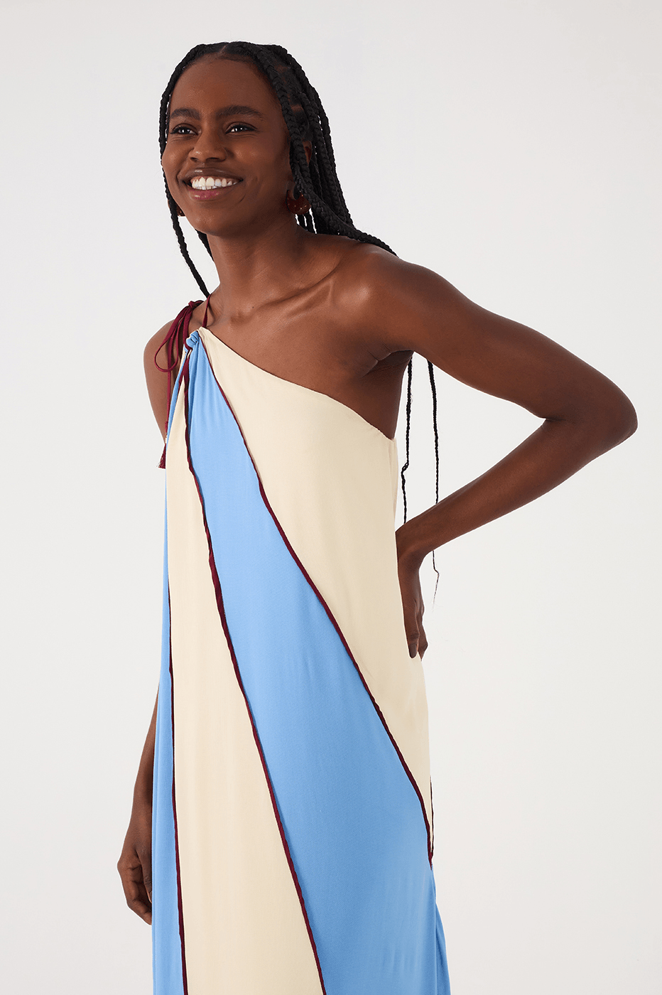 Blue One-Shoulder Recortes Maxi Dress