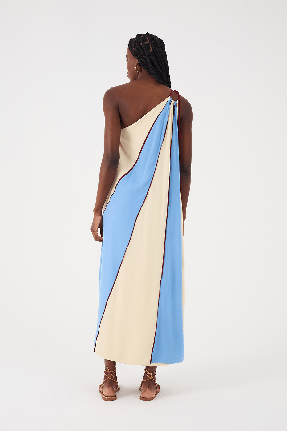 Blue One-Shoulder Recortes Maxi Dress