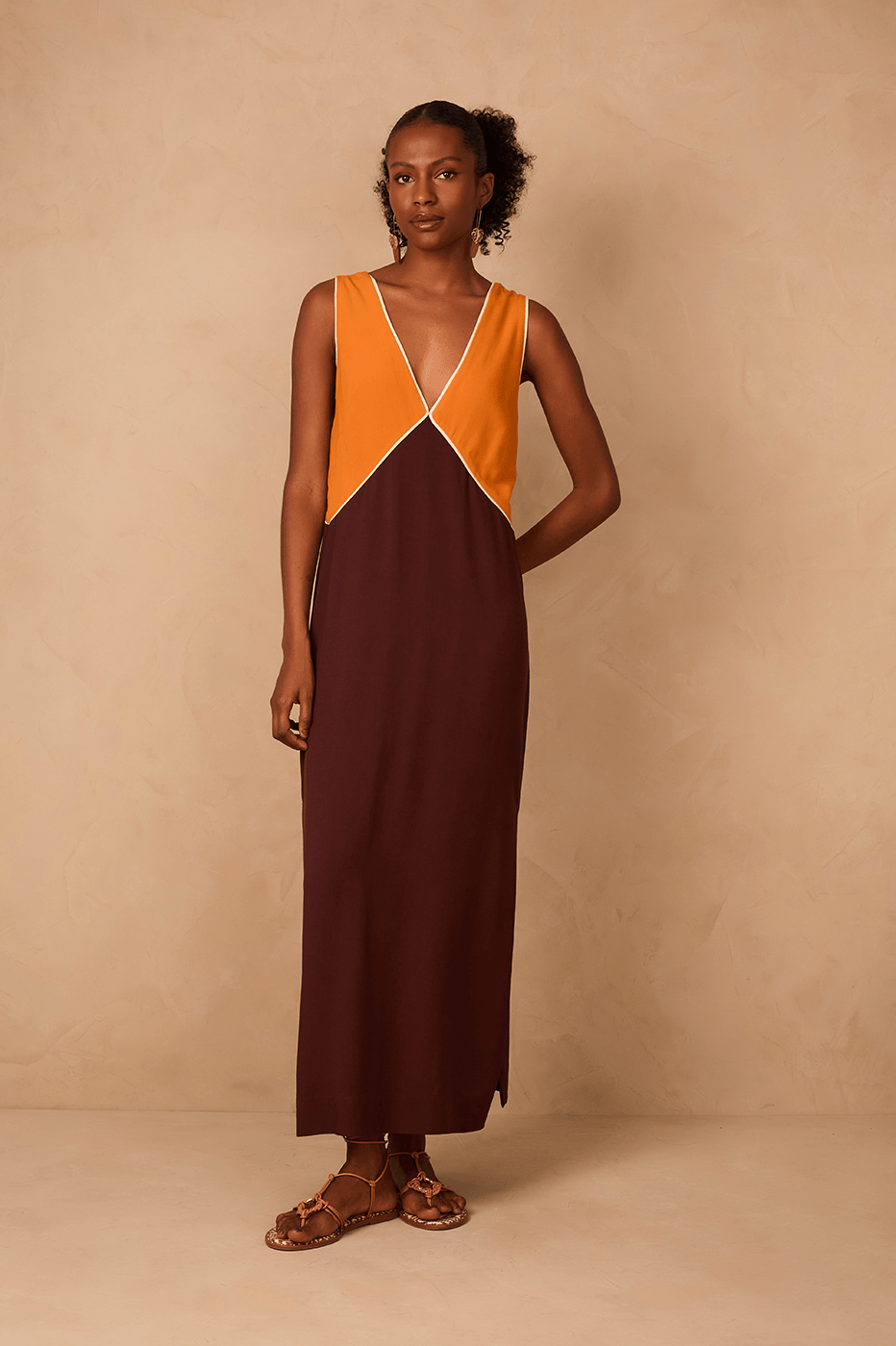 Orange And Brown Graphic Maxi Dress