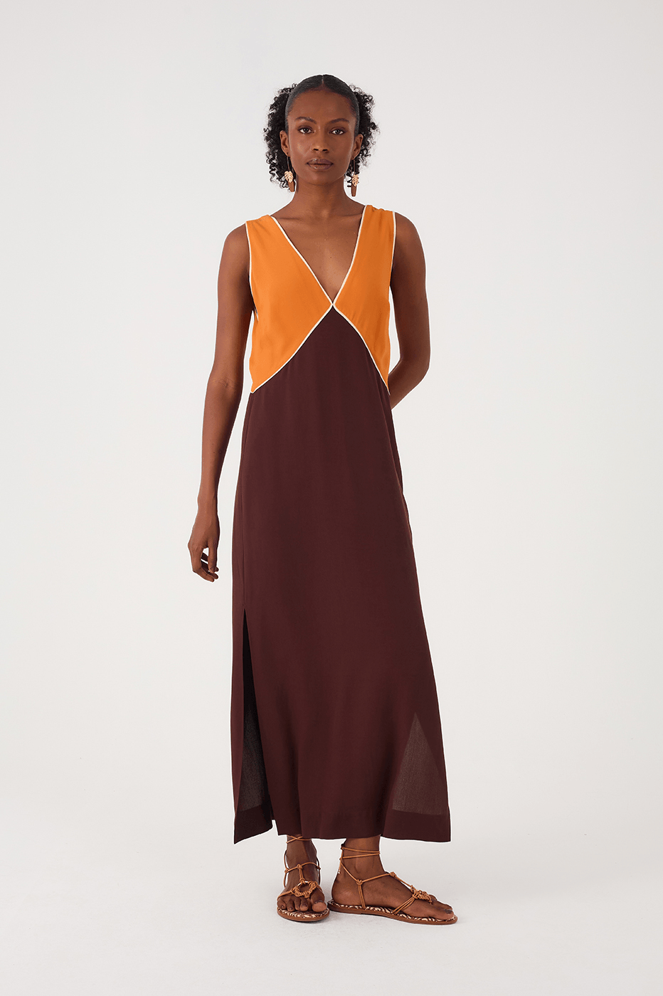 Orange And Brown Graphic Maxi Dress