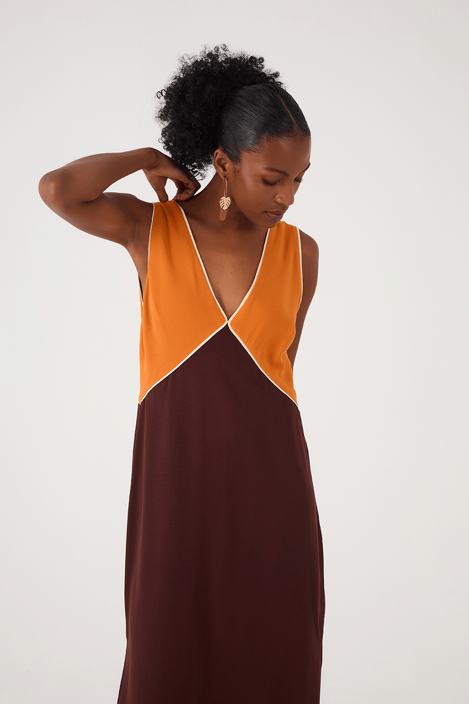 Orange And Brown Graphic Maxi Dress