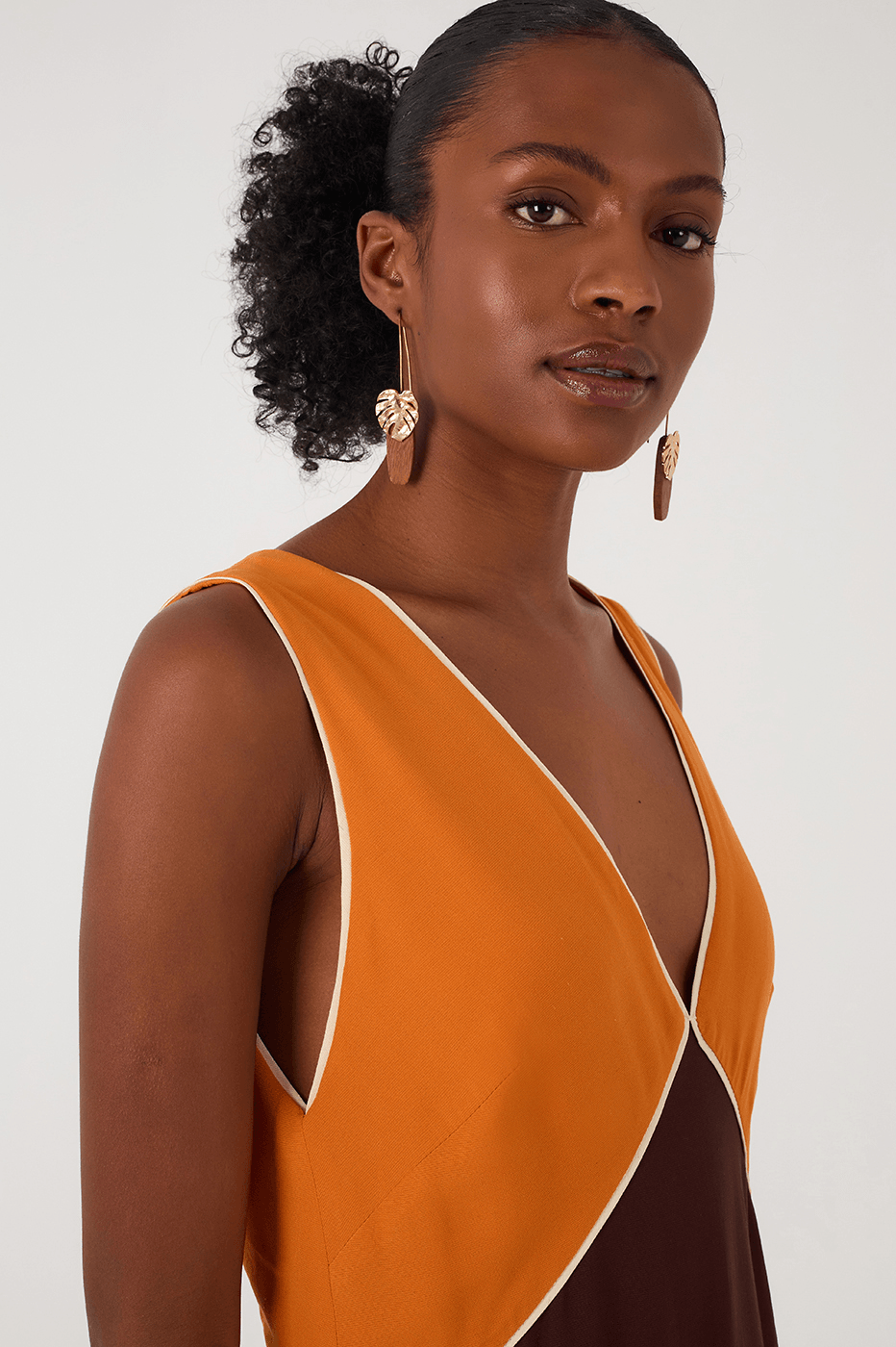 Orange And Brown Graphic Maxi Dress
