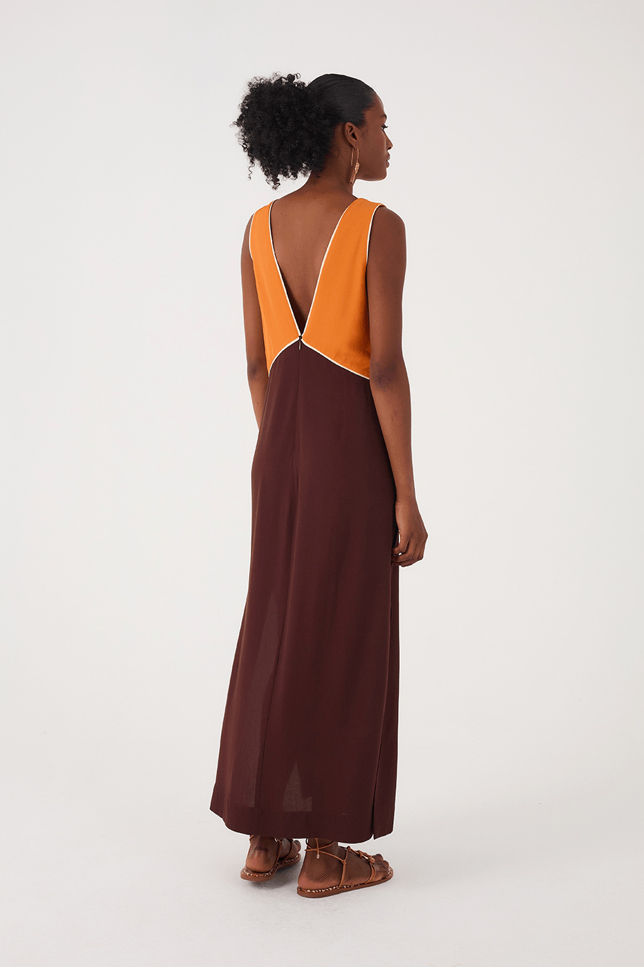 Orange And Brown Graphic Maxi Dress