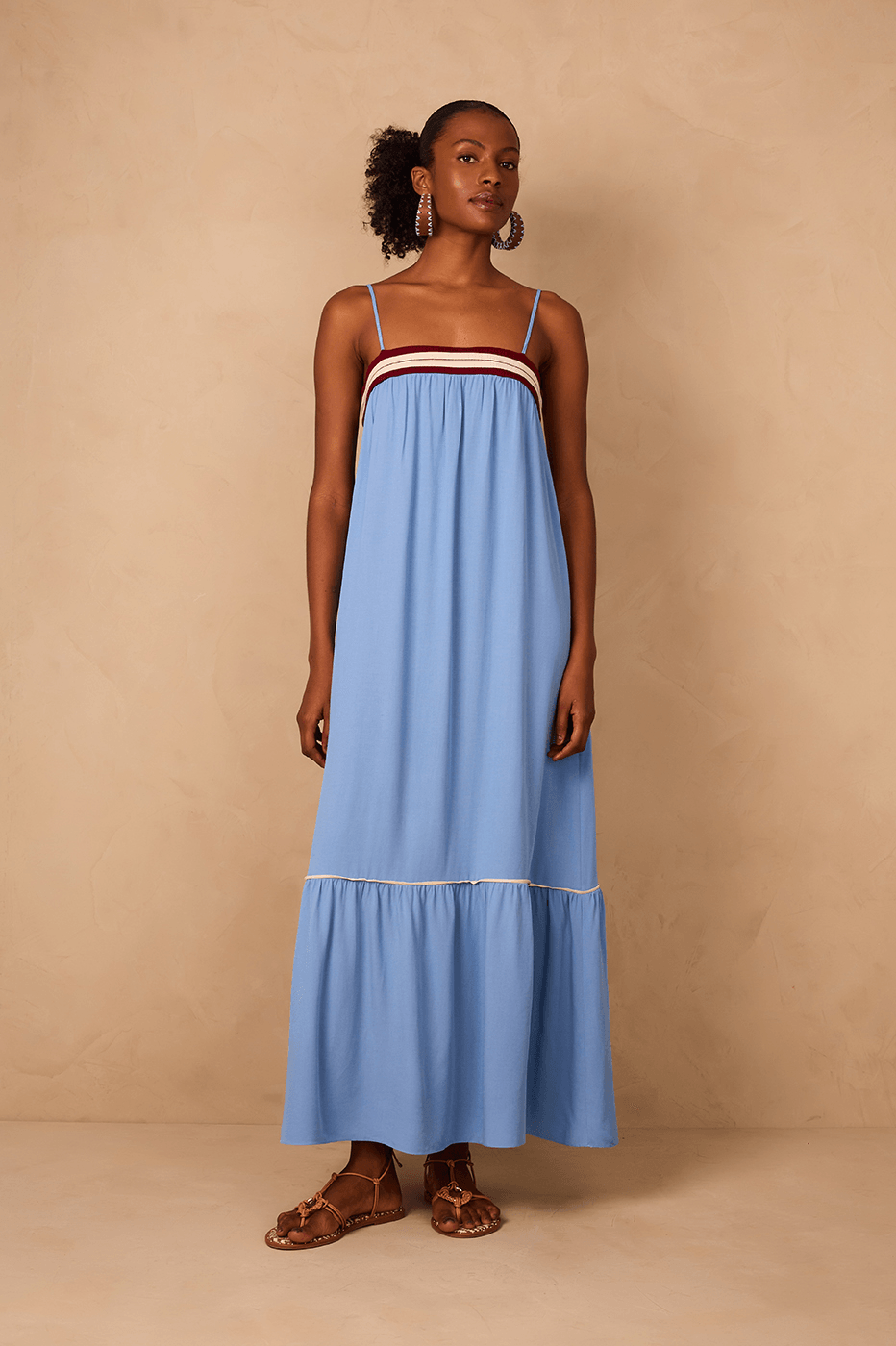 Blue Arpoador Sleeveless Tiered Maxi Dress