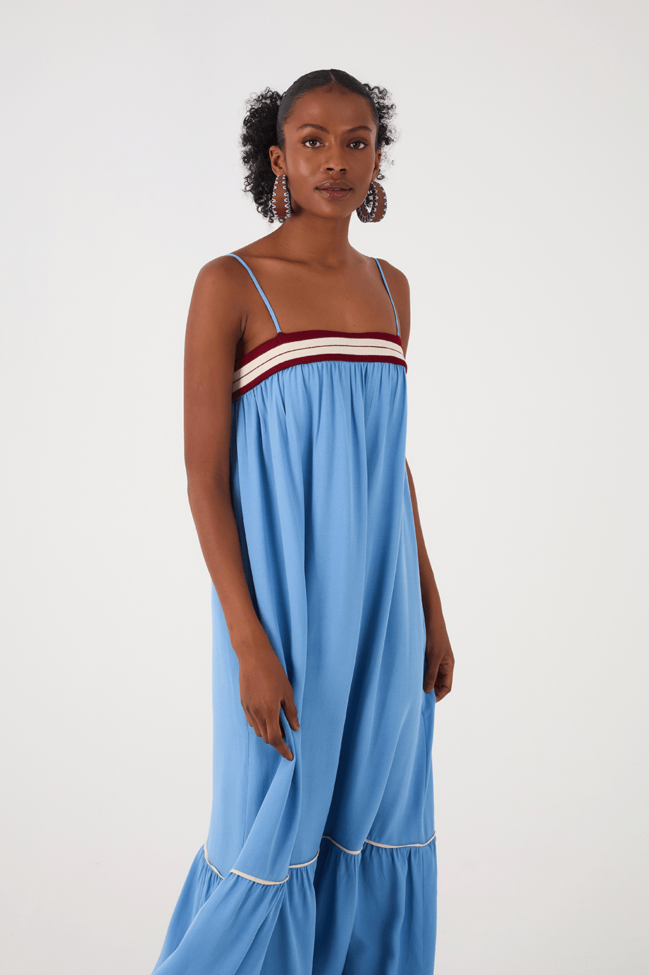 Blue Arpoador Sleeveless Tiered Maxi Dress