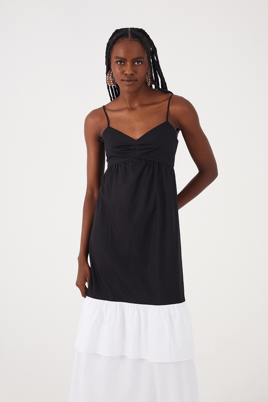 Black And White Layered Sleeveless Cotton Maxi Dress