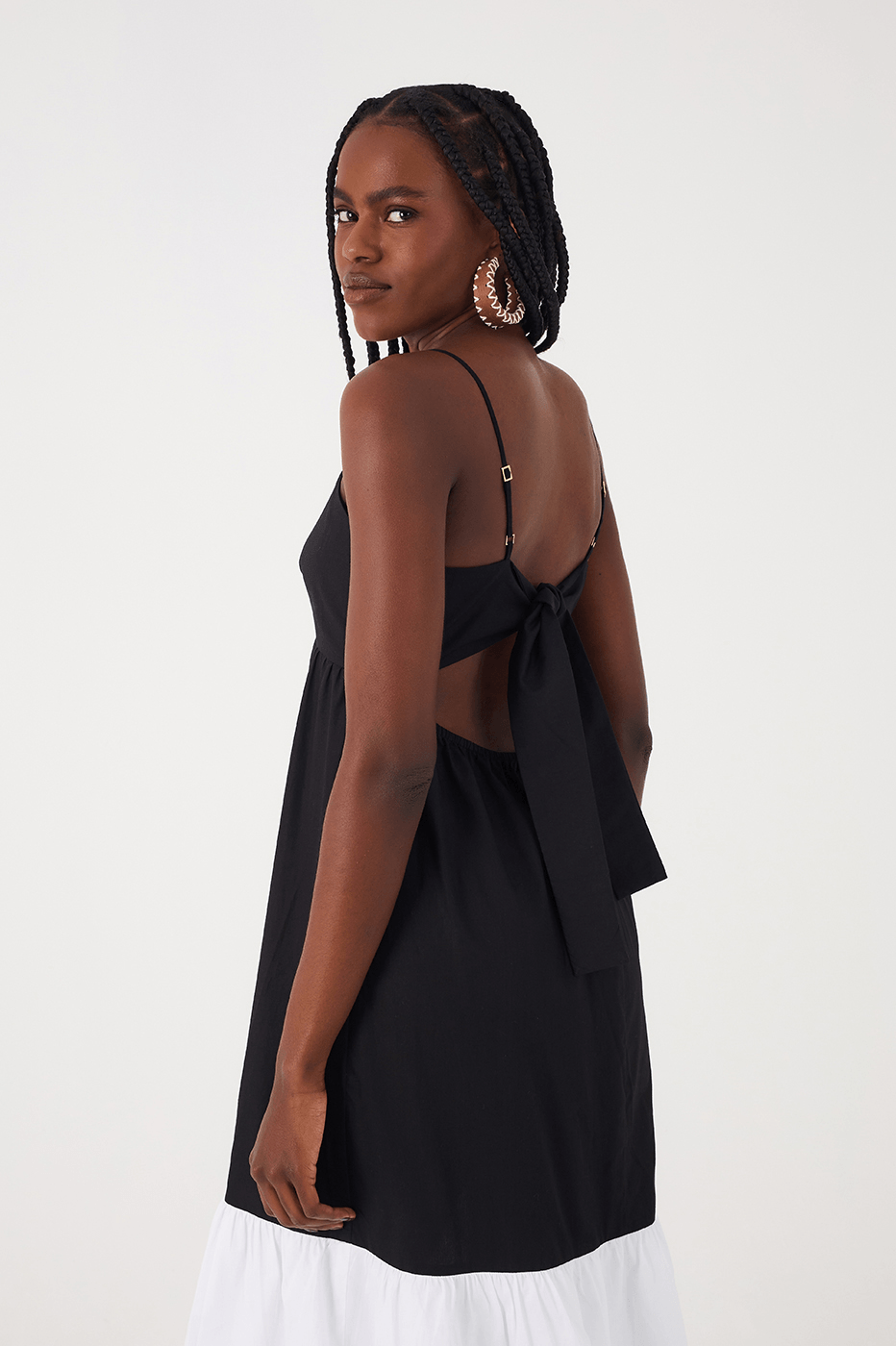 Black And White Layered Sleeveless Cotton Maxi Dress