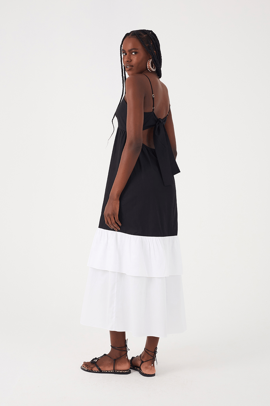 Black And White Layered Sleeveless Cotton Maxi Dress