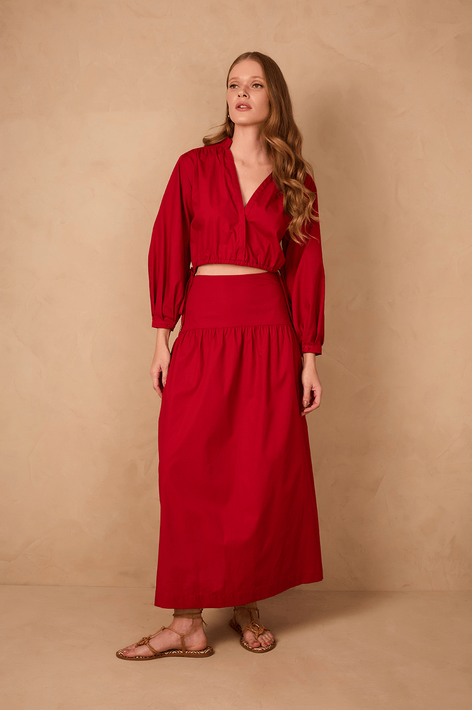 Red Encanto Two-in-One Set Cotton Maxi Dress