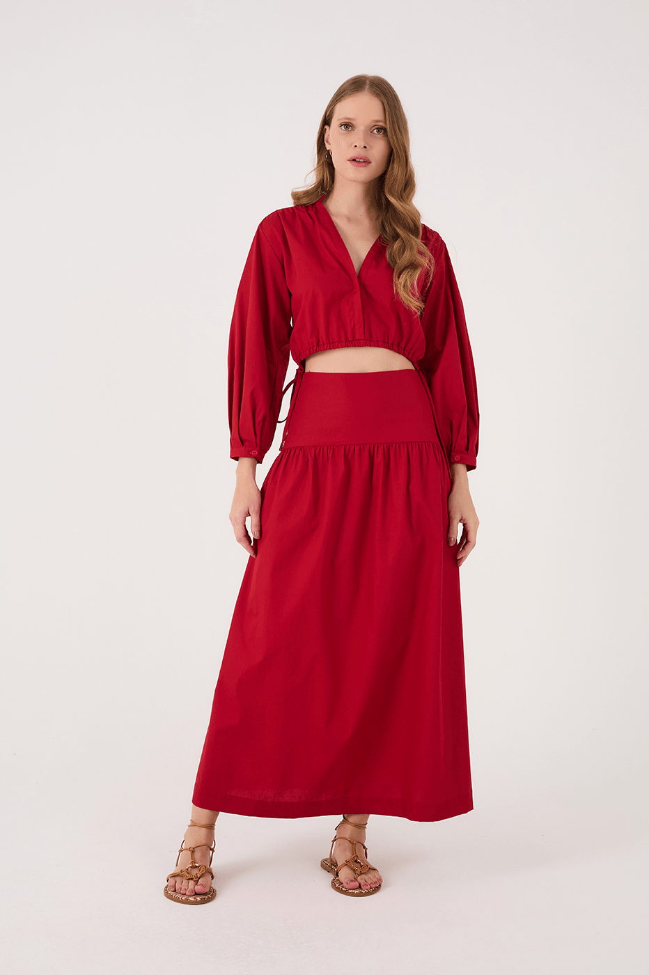 Red Encanto Two-in-One Set Cotton Maxi Dress
