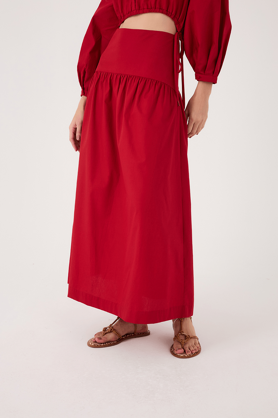 Red Encanto Two-in-One Set Cotton Maxi Dress