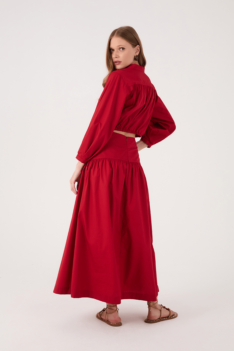Red Encanto Two-in-One Set Cotton Maxi Dress