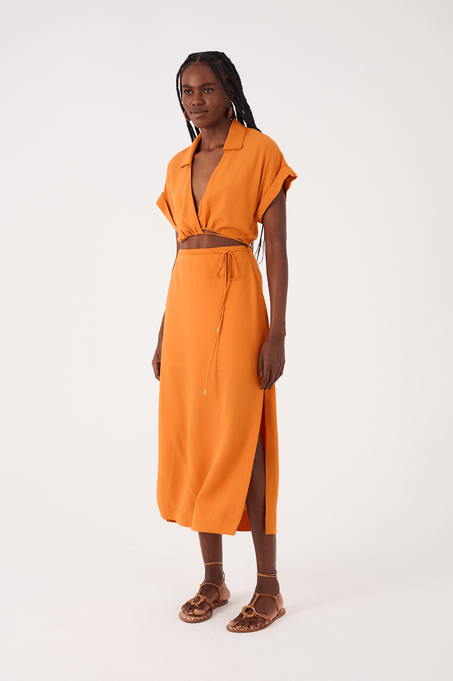 Orange Samba Cut-Out Wrap Bodice Midi Dress