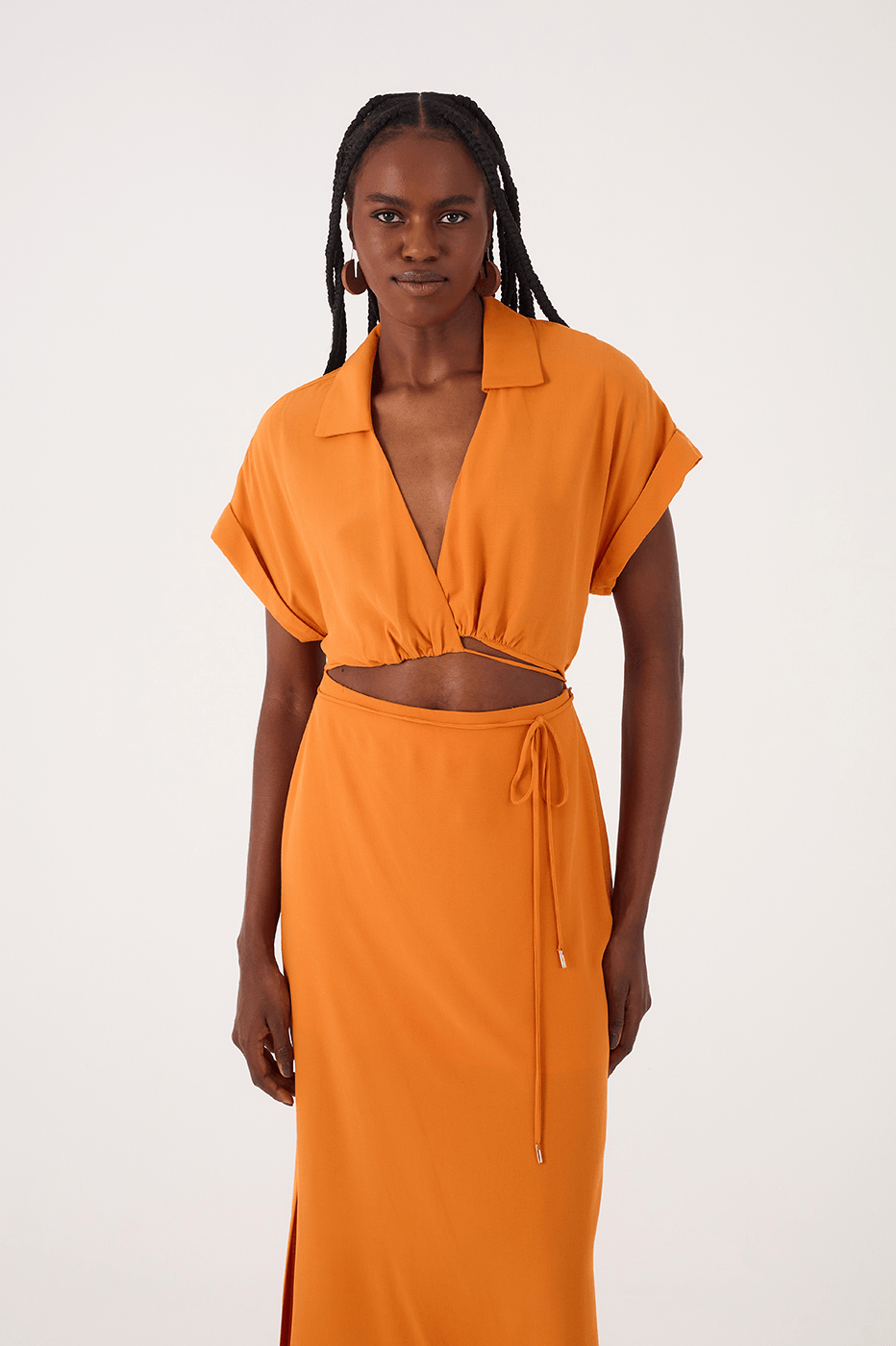 Orange Samba Cut-Out Wrap Bodice Midi Dress
