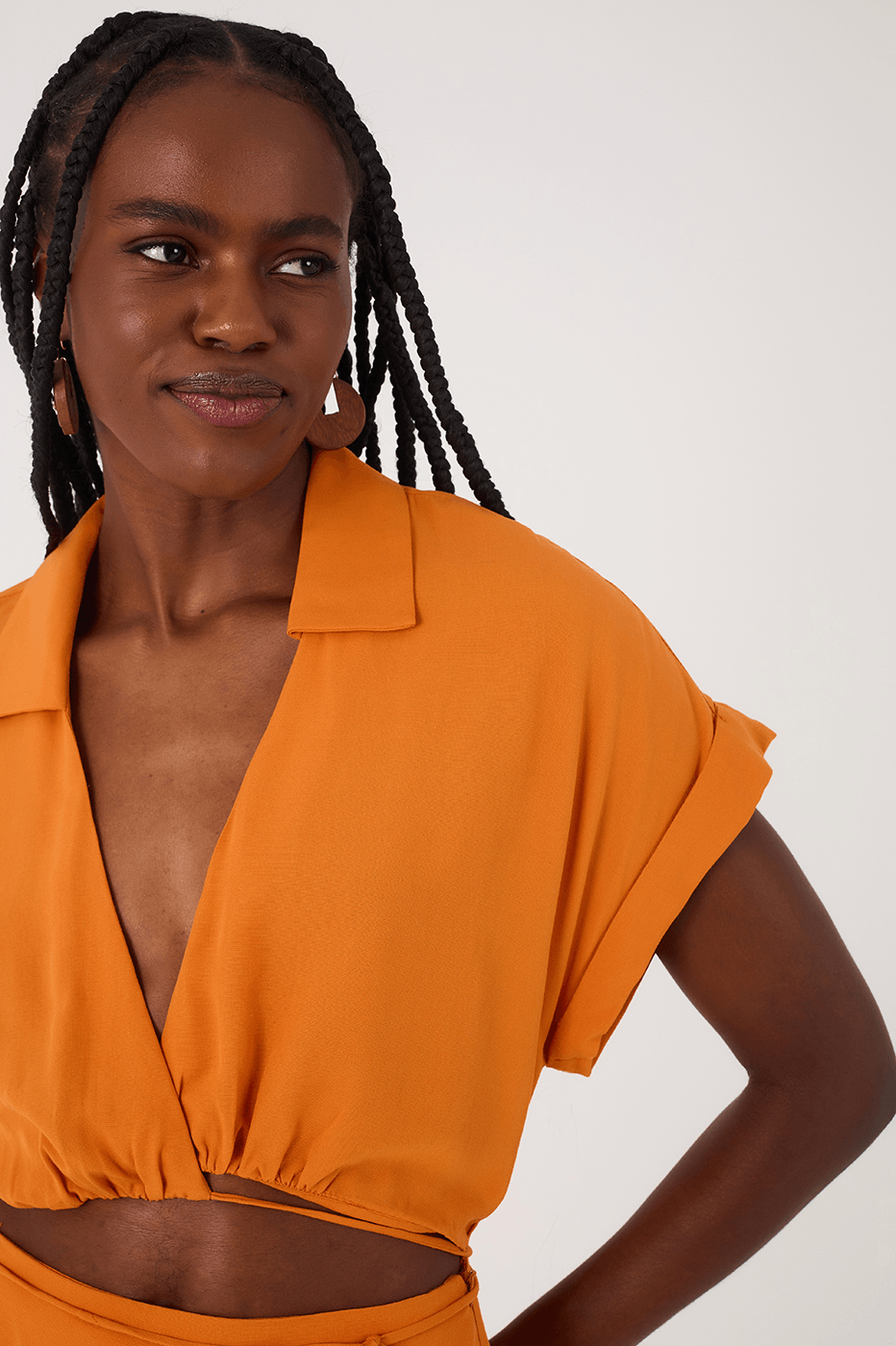 Orange Samba Cut-Out Wrap Bodice Midi Dress