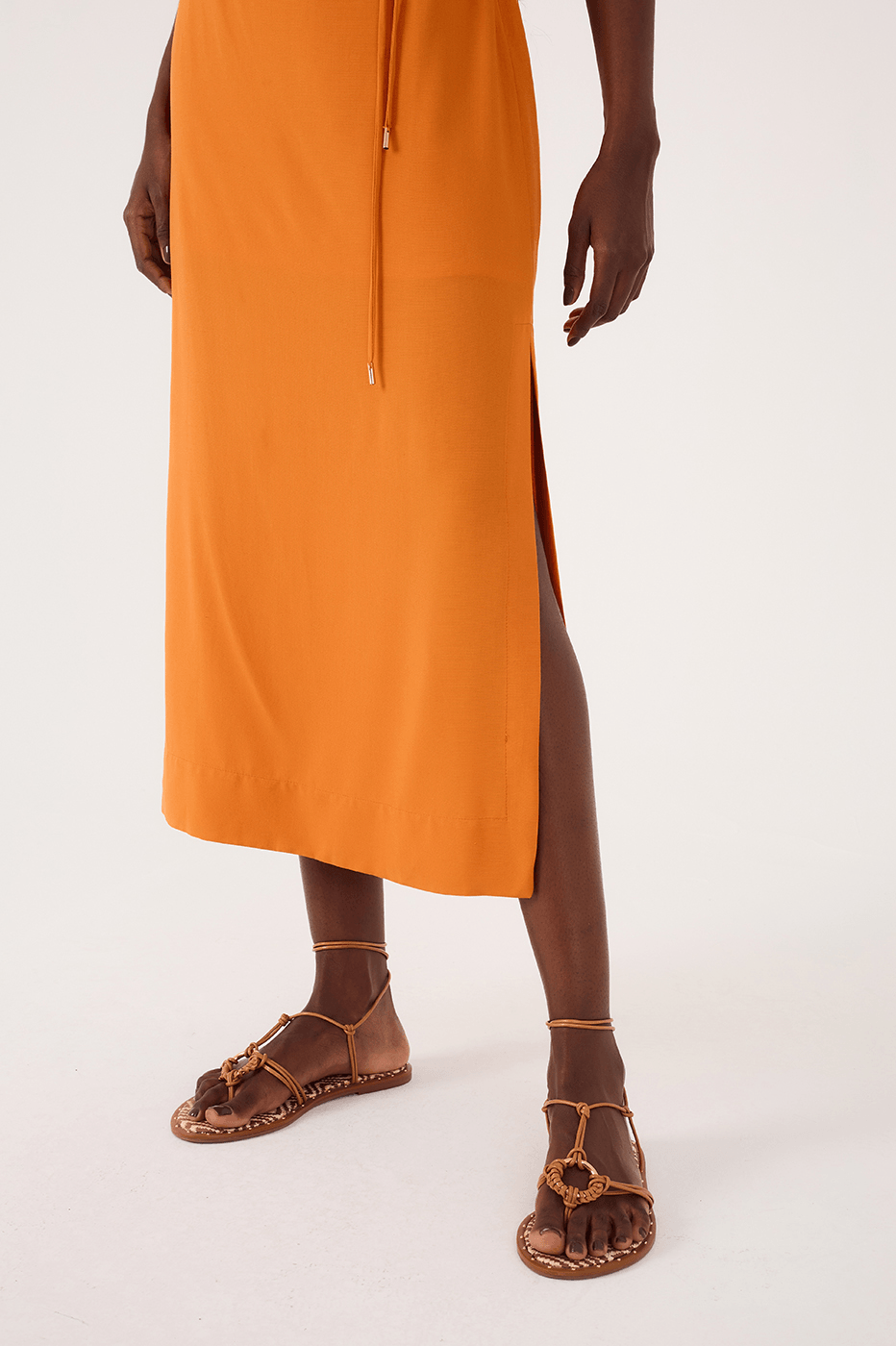 Orange Samba Cut-Out Wrap Bodice Midi Dress