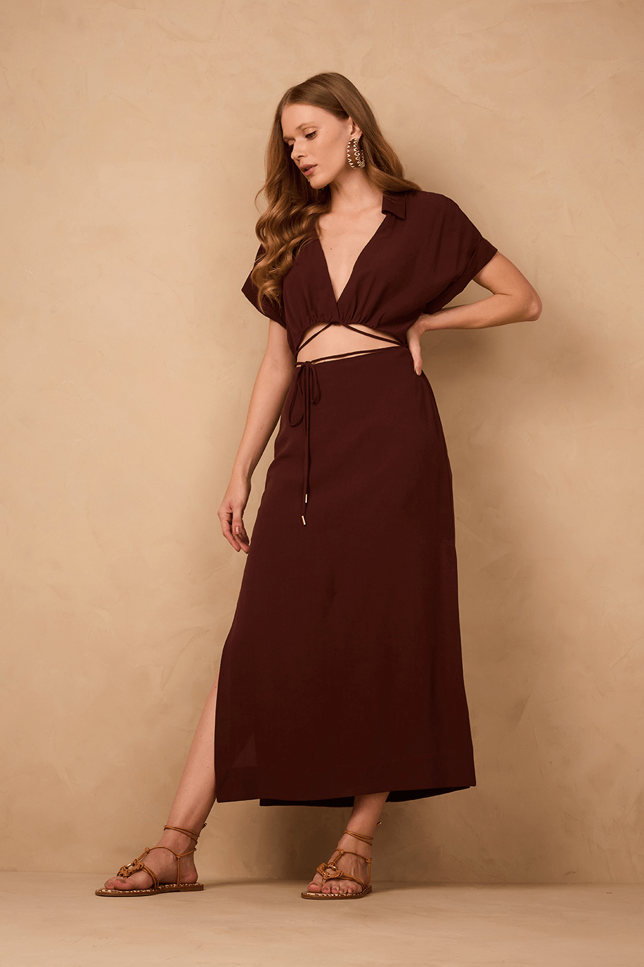 Our Brown Caffeine Cut-Out Wrap Bodice Midi Dress